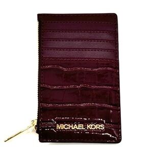 Michael Kors Medium Jet Set Travel TZ Card Case Wallet Ox Blood
